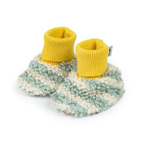Cotton Knit Baby Slipper Socks: Boucle Striped Aqua