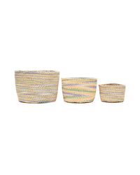 The Basket Room - ZAIDI: Lavender, Green & Yellow Tie-Dye Woven Storage Basket: M / Purple / Tie-Dye