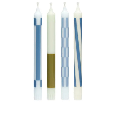 Set of 4 Pattern Candles - Green and Blues