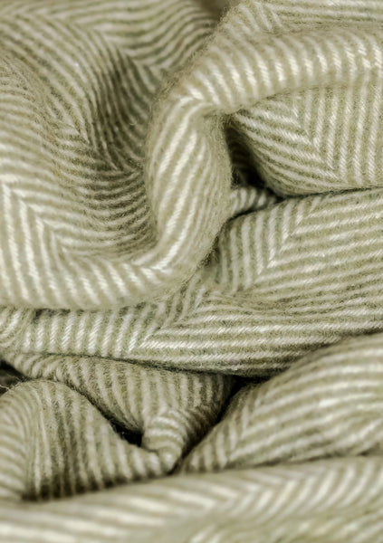 Recycled Wool Knee Blanket in Olive Herringbone