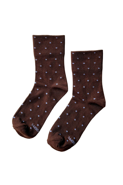 Polka Dot Sneaker Socks - Cacao/Blue
