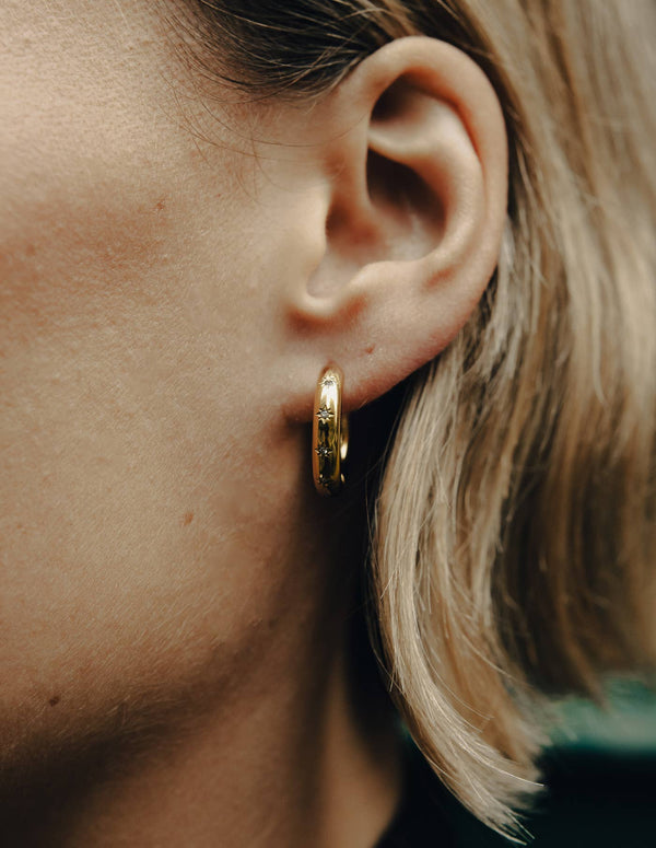 Stone Embossed Hoop Earrings - Gold