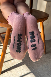 Ruffled Hugger Crew Socks -  Vintage Pink/ Black