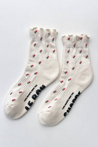 Petal Ruffled Hugger Crew Socks - Black Petal