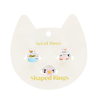 Cute Rings - Set of 3 - Bunny, Cat & Flower