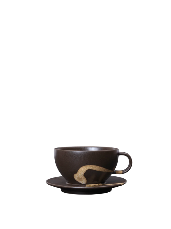 Koyo Cup with Saucer- Dark Brown/Buff