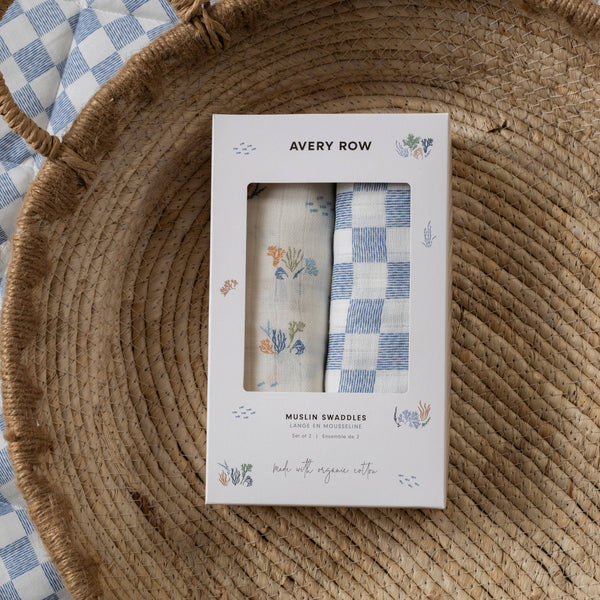 Organic Cotton Baby Muslin Swaddles Set of 2 - Coastline/Waves