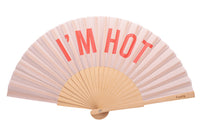 Hand Fan - "I'm Hot" Beige and Red