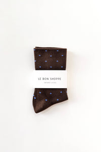 Polka Dot Sneaker Socks - Cacao/ Blue