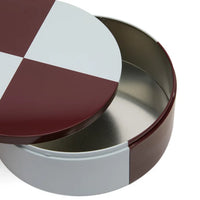 Tin Container - Round - Burgundy and Ice Blue