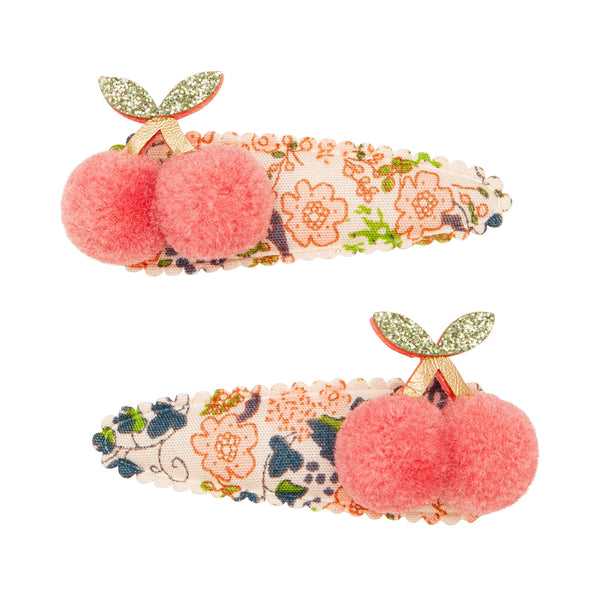 Floral Pom Pom Cherries Clips
