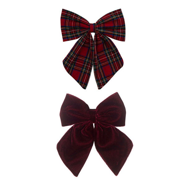 Tartan Agnes Bow Clips - Red