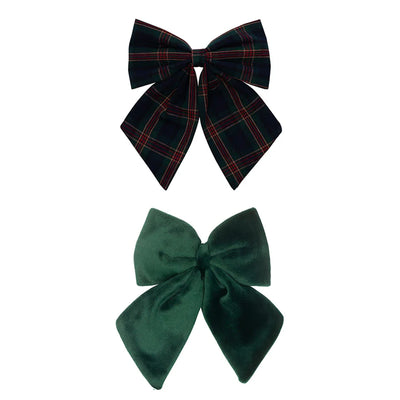 Tartan Agnes Bow Clips - Green