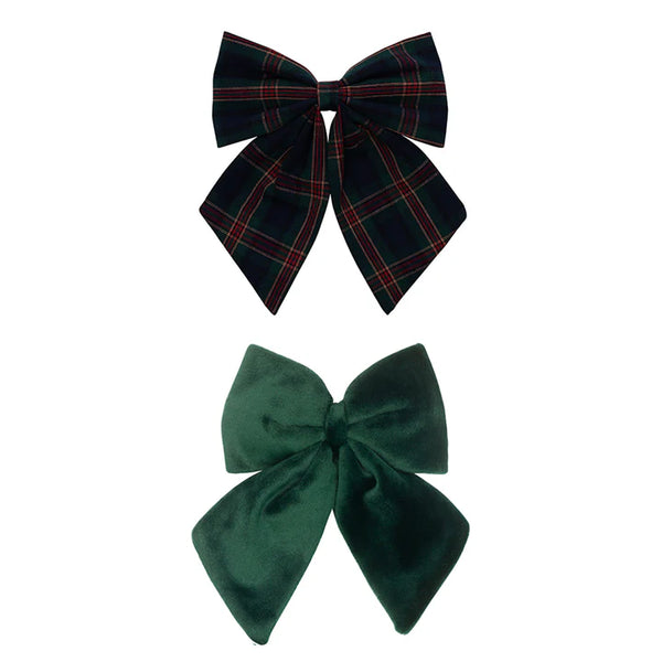 Tartan Agnes Bow Clips - Green
