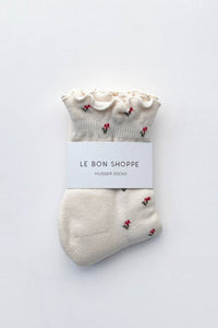 Petal Ruffled Hugger Crew Socks - Black Petal