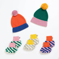 Cotton Knit Baby Slipper Socks: Boucle Striped Green