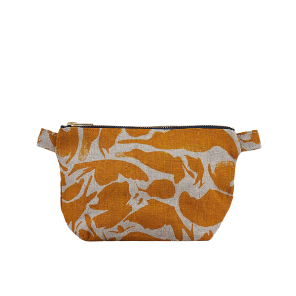 Toiletry Bag - 100% Linen: Printed Yellow Creatures / Small