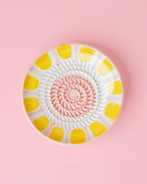 Ceramic Garlic Grater Plate - Small Pink & Yellow- Valentina: WITH PACKAGING