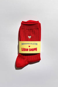 Embroidered Her Socks - Classic Red & Heart
