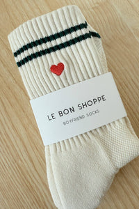 Embroidered Boyfriend Socks - Parchment & Heart