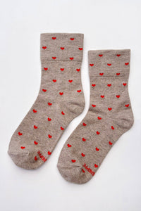 Heart Sneaker Socks- White/ Red