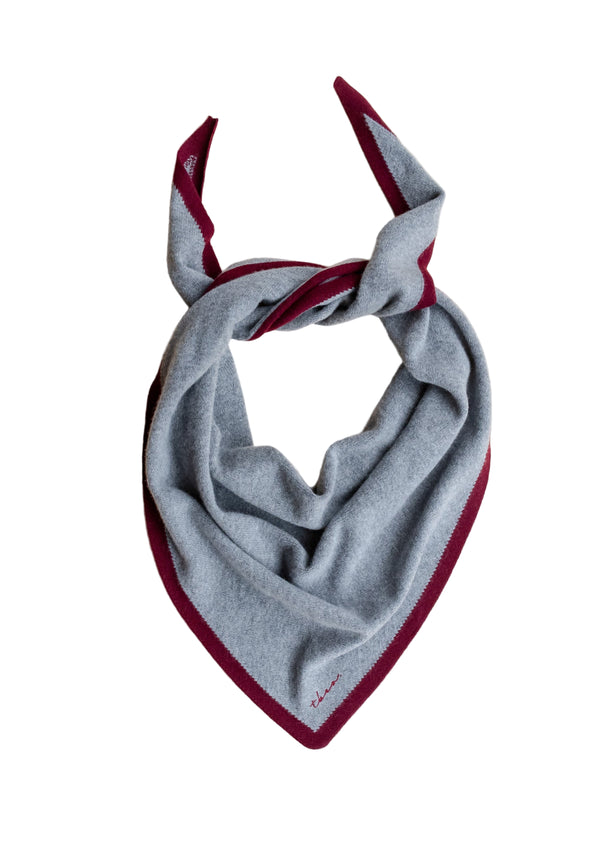 Large Merino Triangle Scarf in Charcoal & Burgundy