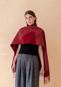 Lambswool Oversized Scarf in Burgundy Wave