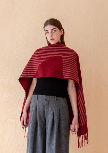 Lambswool Oversized Scarf in Burgundy Wave