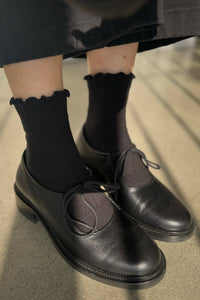 Ruffled Hugger Crew Socks -  Vintage Pink/ Black
