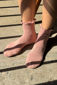 Ruffled Hugger Crew Socks -  Vintage Pink/ Black