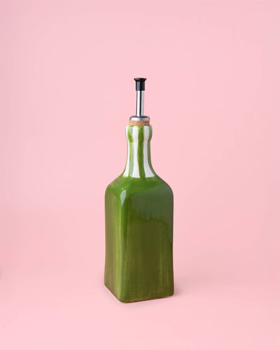 Artisanal Ceramic Olive Oil Dispenser - Green & White Roots