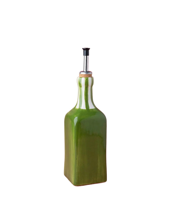 Artisanal Ceramic Olive Oil Dispenser - Green & White Roots