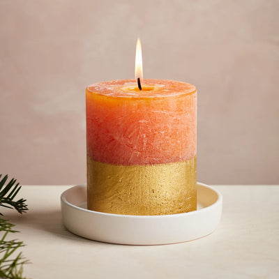 Gold Dipped Pillar Candle - Orange & Cinnamon