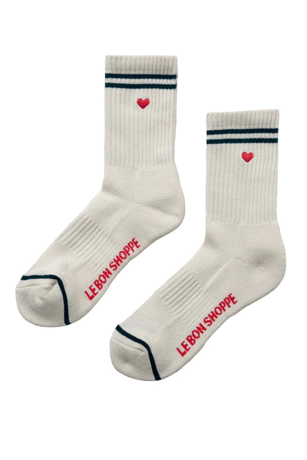 Embroidered Boyfriend Socks - Parchment & Heart