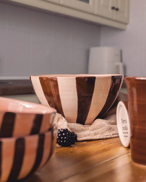 Ceramic Salad Bowl 1.5 L - 21 cm - Pink and Brown - Chocolate