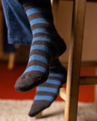 Fine Merino Wool Socks - Stripe Blue: UK 8-11