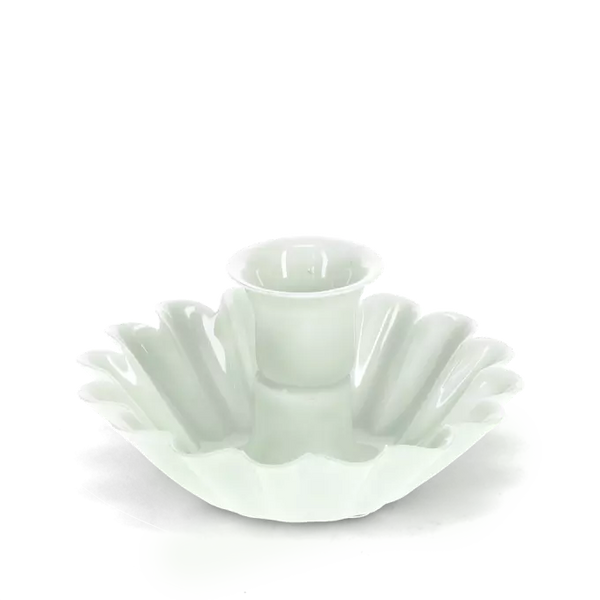 Enamel Cupped Flower Candle Holder - Light Grey