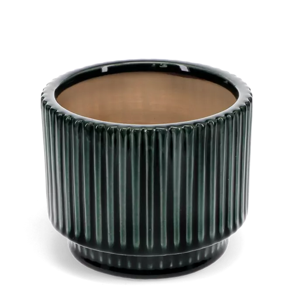 Ridged Plant Pot - Dark Green