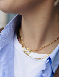 Herringbone Toggle Chain Necklace - Gold