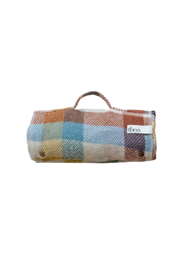 Recycled Wool Small Picnic Blanket in Rainbow Herringbone Ch