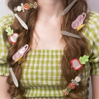 Sardine Fish Hair Clip Set in Silver Acetate with Rhinestone