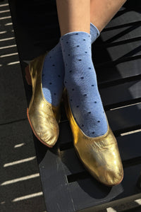 Polka Dot Sneaker Socks - Cacao/ Blue