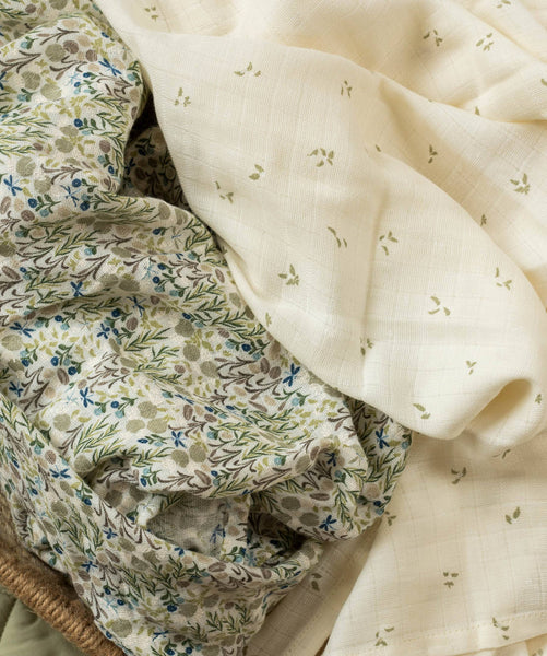 Extra Large Organic Baby Muslins, Set of 2 - Riverbank / Nettle Scatter