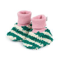 Cotton Knit Baby Slipper Socks: Boucle Striped Green