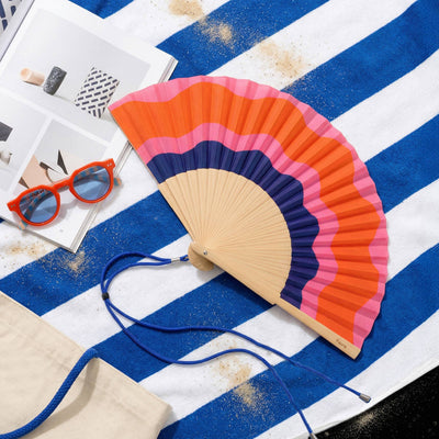 Hand Fan - Red, Pink and Blue Waves