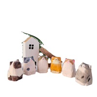Gohobi Handcrafted Wooden Sitting Cats Ornament: Grey White Sitting Cat