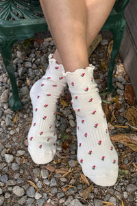 Petal Ruffled Hugger Crew Socks - Black Petal