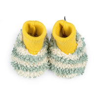 Cotton Knit Baby Slipper Socks: Boucle Striped Aqua