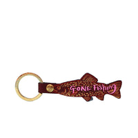 Gone Fishing Leather Key Fob - Dark Red