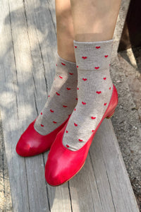 Heart Sneaker Socks- White/ Red